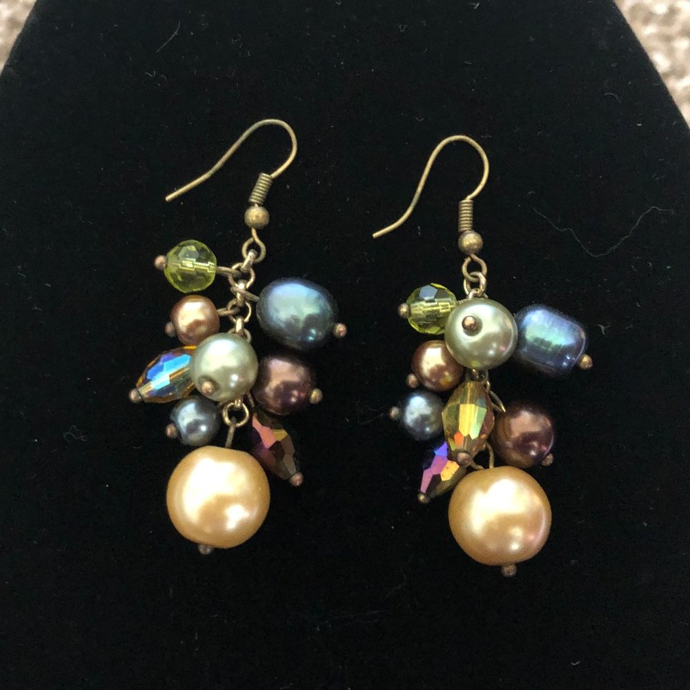 Gold Earrings with Colorful Pearl-like Beads